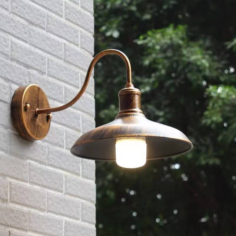 Retro Loft Dome Eisen Außen Wasserdicht 1-Licht Gebogene Arm Wand Sconce Lampe | Karnz