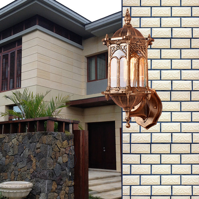 Traditionelle europäische wasserdichte Zylinder-Aluminium-Glas 1-Lampen-Wandlampe für den Garten | Karnz