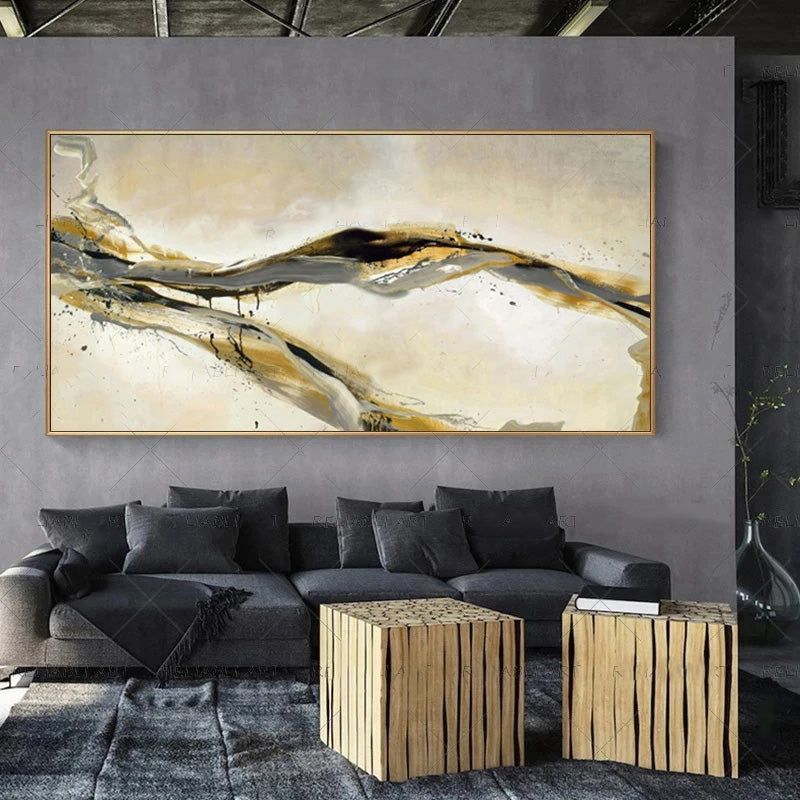 Moderne abstrakte graue beige goldene Wandkunst Fine-Art-Leinwanddrucke Bild für luxuriöse Wohnzimmer Schlafzimmer Kunst für zeitgenössische Innenräume | Karnz