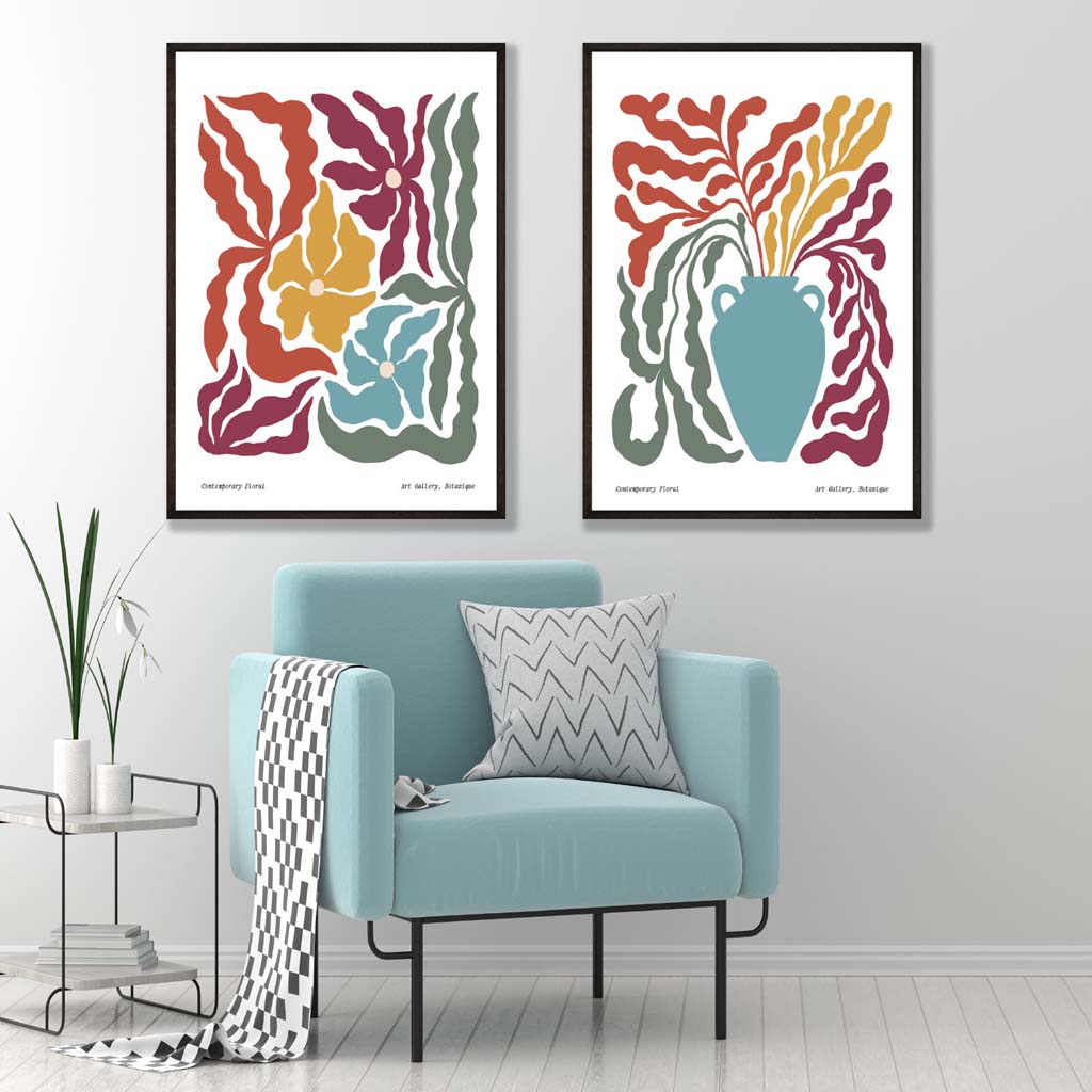 Buntes Boho-Blumen-Set mit 2 Kunstdrucken