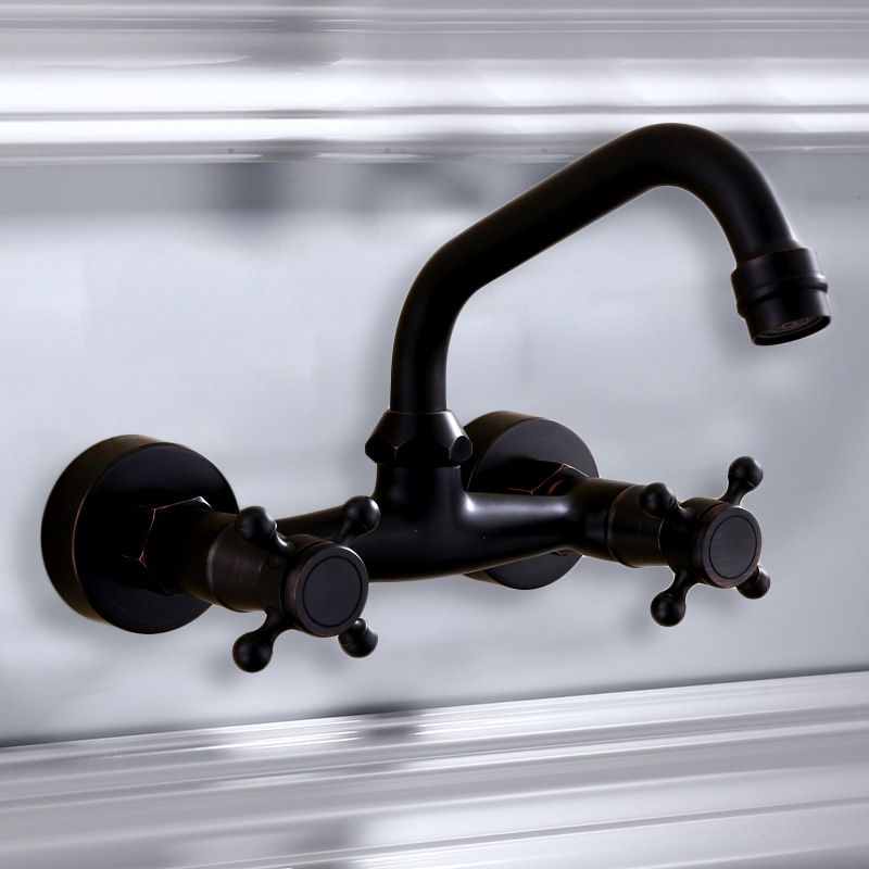 Schwarze Wandmontierte Badezimmerarmatur Amerikanischer Klassischer Weitreichender Wasserhahn
