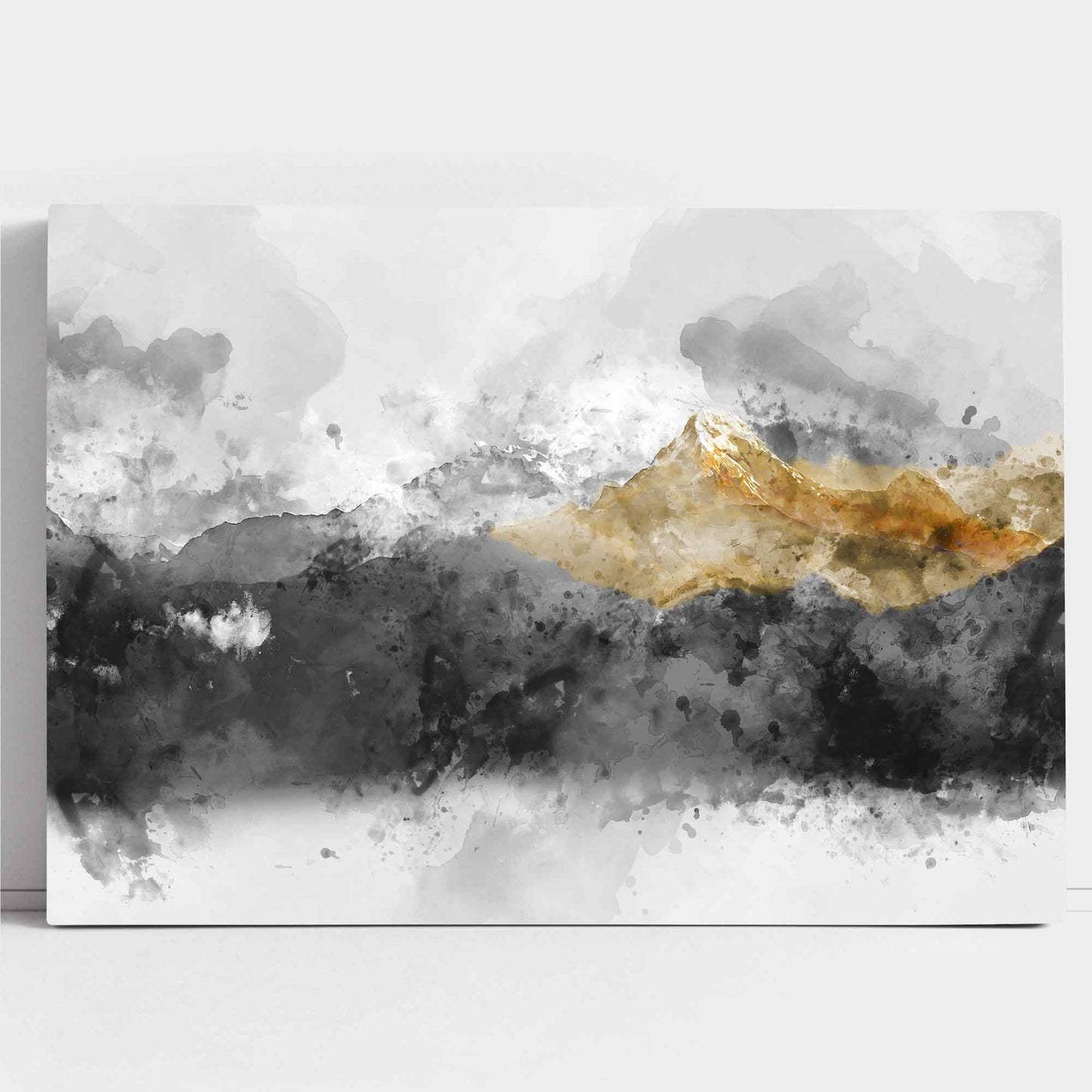 Abstraktes Wandbild mit grauen und gelben Bergen (Leinwanddruck)