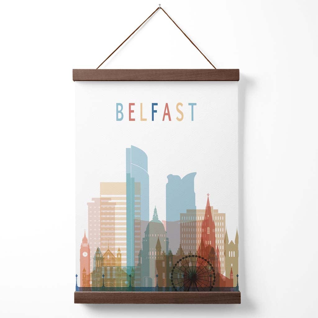 Buntes Belfast-Stadtbild-Poster mit Aufhänger