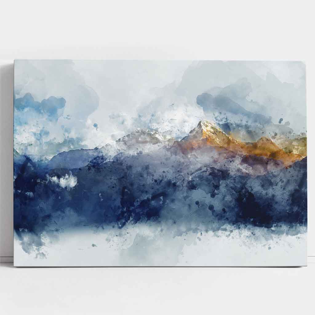 Abstraktes Wandbild mit blauen und gelben Bergen (Leinwanddruck)
