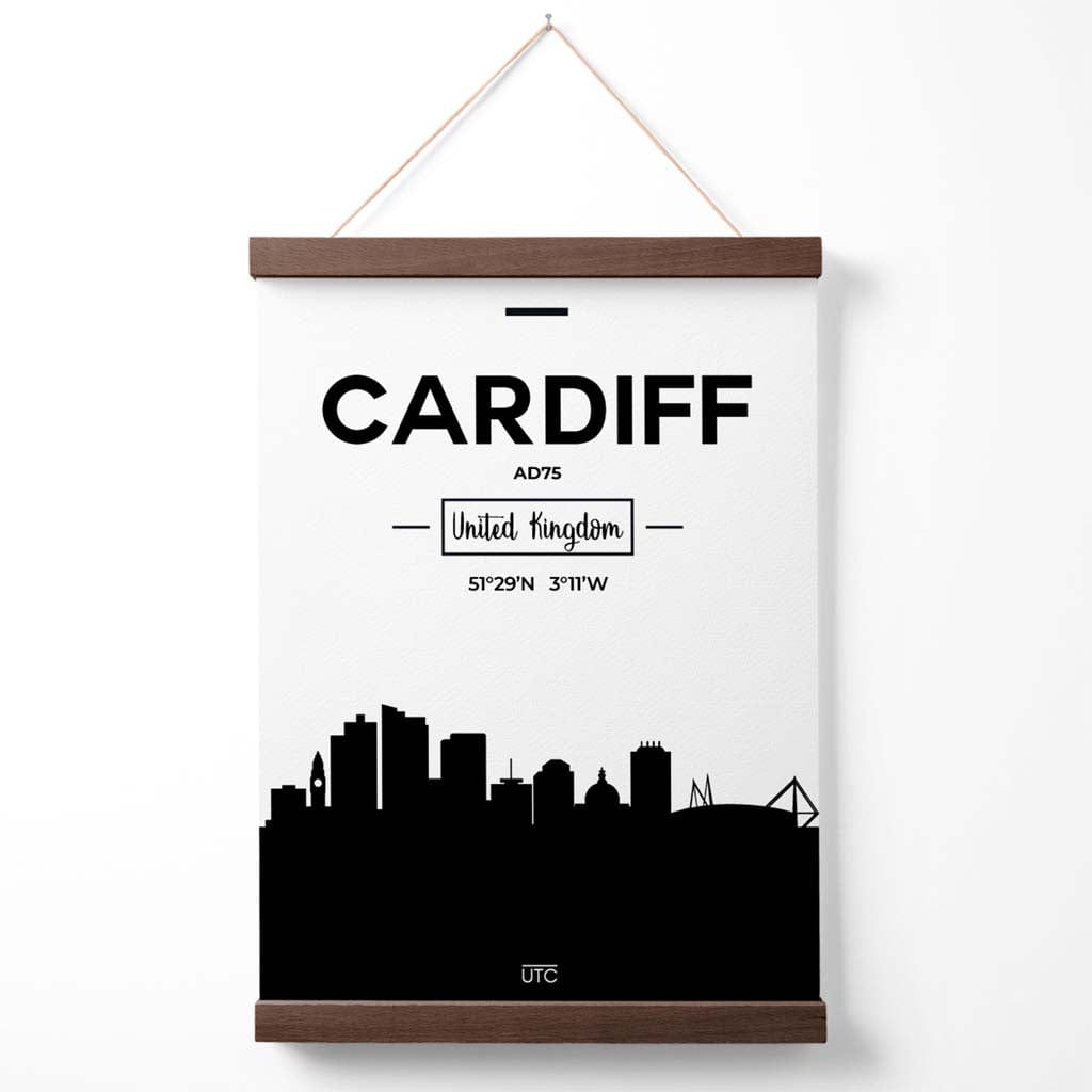 Cardiff-Stadtbildposter (Schwarz-Weiß) mit Aufhänger