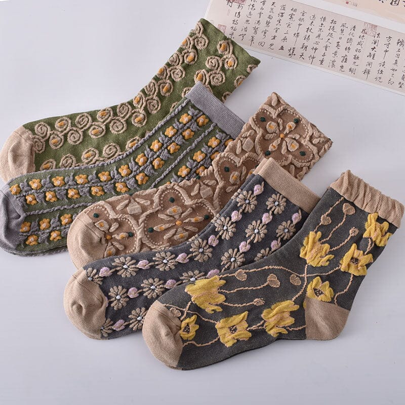 Damen-Baumwollsocken mit Blumenmuster (10 Paar)
