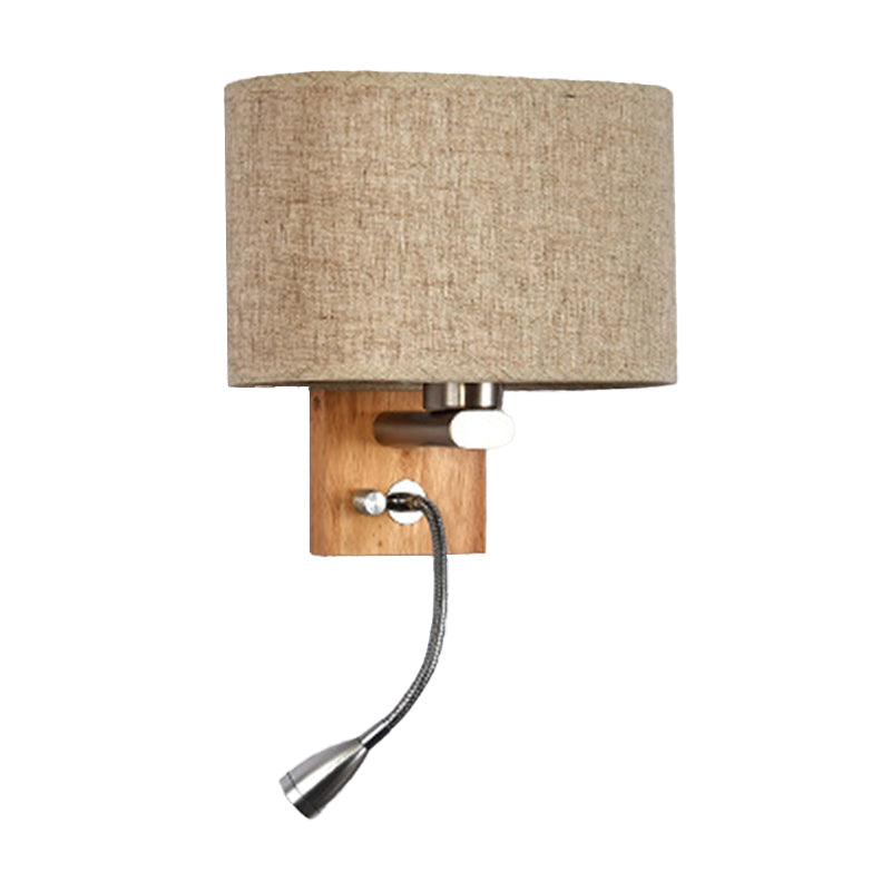 Flexibler Spot-Light Nachttischleselampe Stoff Einzelne Nordische Wandlampe mit ovalem Stoffschirm in Beige/Flachs/Champagner | Karnz