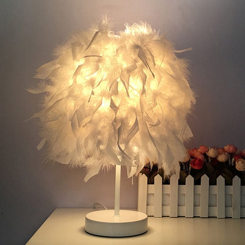 Runde Federlampe - Dekorative Tischlampe für Wohnzimmer, Nachttisch & Akku, Dimmbar, Kabellos | Karnz