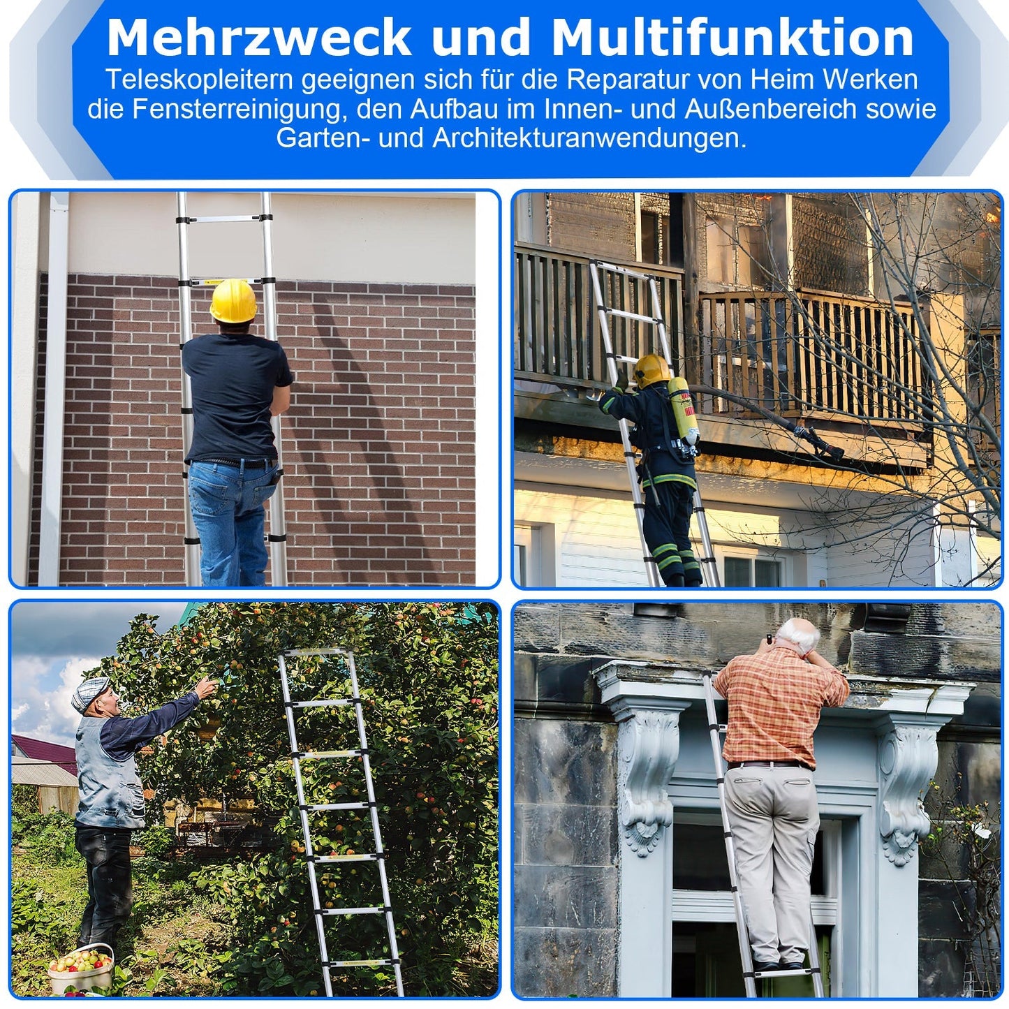 Teleskopleiter Aluminium Belastbarkeit bis zu 150kg 2.6m-5m | Karnz
