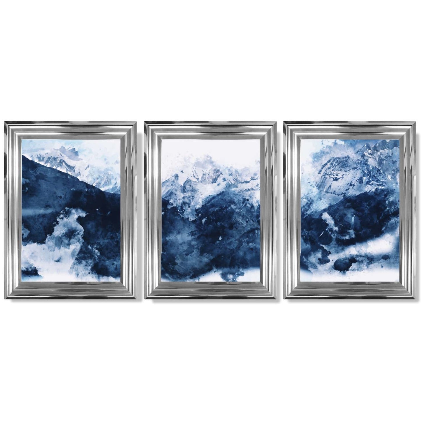 Abstrakte marineblaue Berge, Set mit 3 gerahmten Kunstdrucken