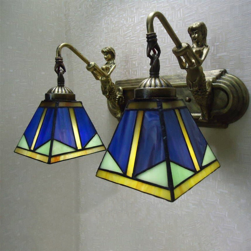 Trapezium Wandmontage Lampe Fixture Tiffany Bronze Geschnittenes Glas Wandbeleuchtung mit Meerjungfrauenarm