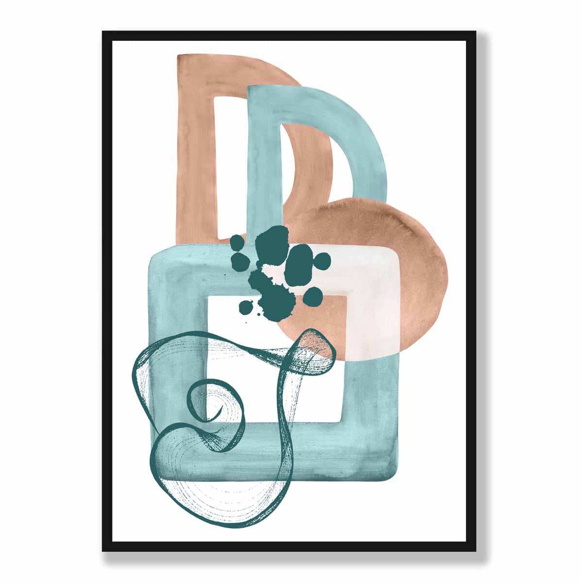 Abstraktes Wandposter in Aquablau und Beige Nr. 1