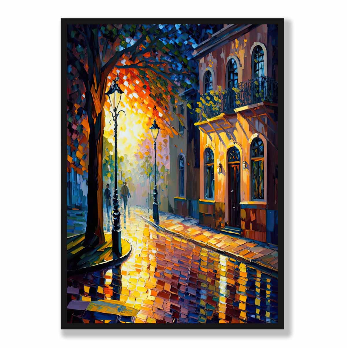 Herbstliche Dämmerungsstraße – Spachtelmalerei-Kunstdruck Nr. 2