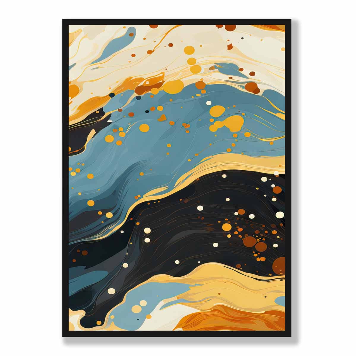 Abstraktes Gemälde, Fluid-Art-Druck, Blau, Orange und Beige Nr. 5