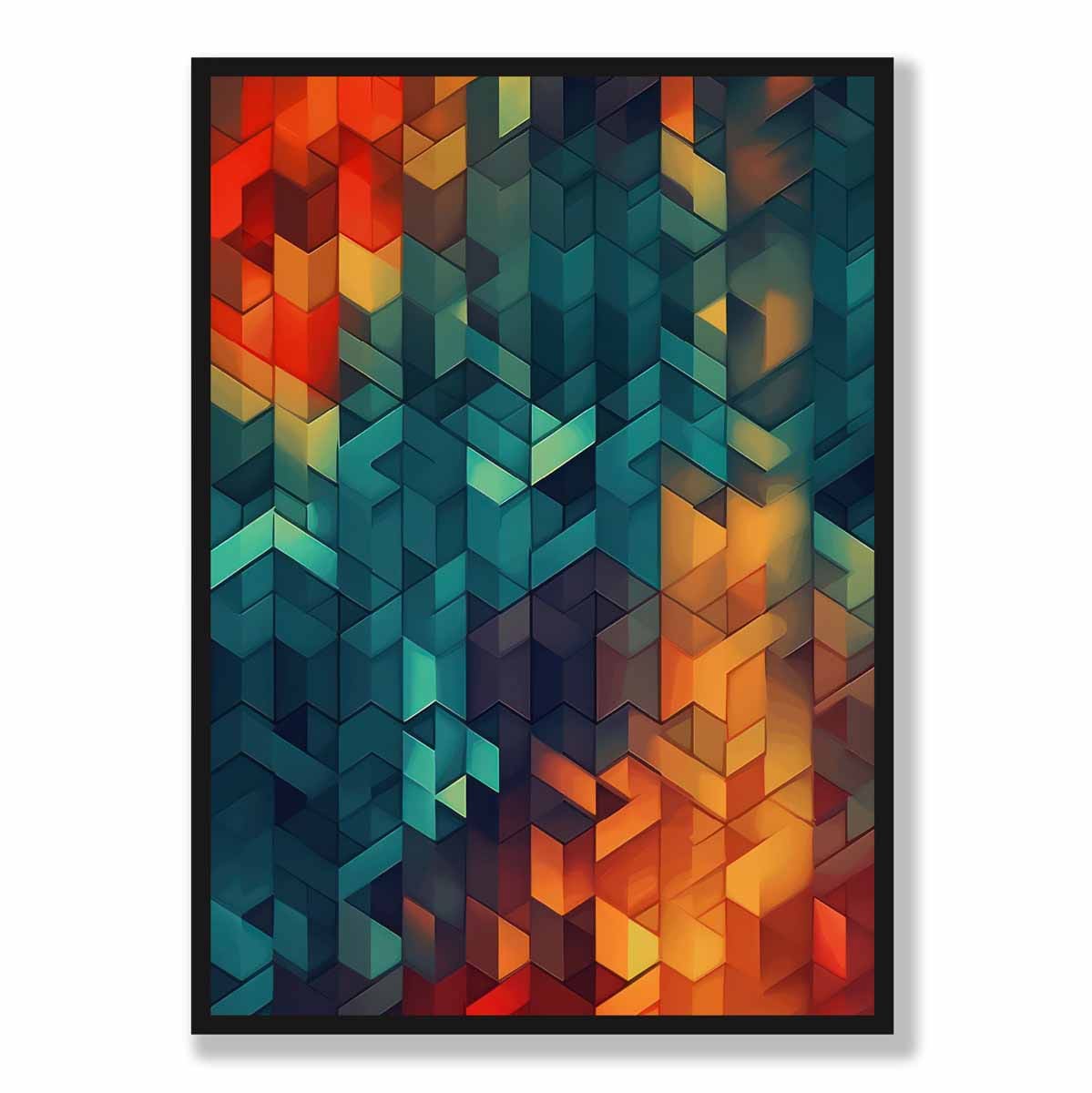 Abstrakter Kunstdruck mit geometrischen Formen, Blau, Orange und Rot Nr. 2