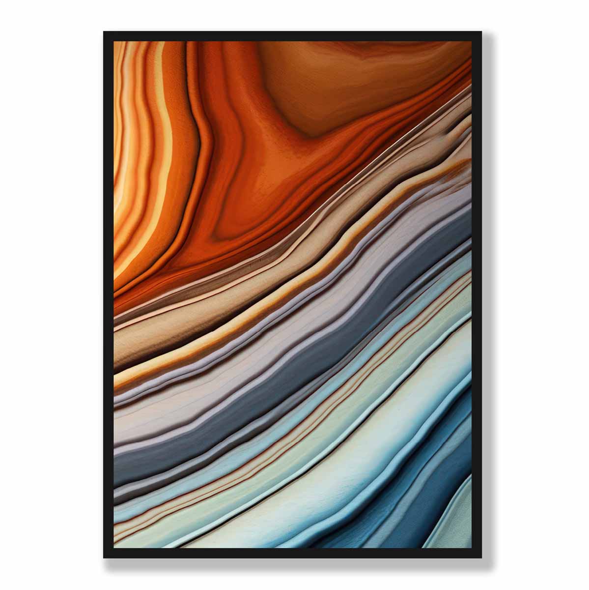 Abstrakter Fluid-Art-Druck Blau und Orange Nr. 3