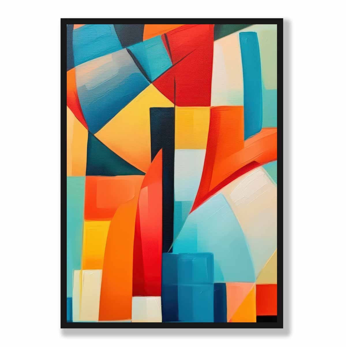 Abstraktes Gemälde, Kunstdruck mit farbenfrohen Formen, Blau, Rot und Gelb Nr. 3