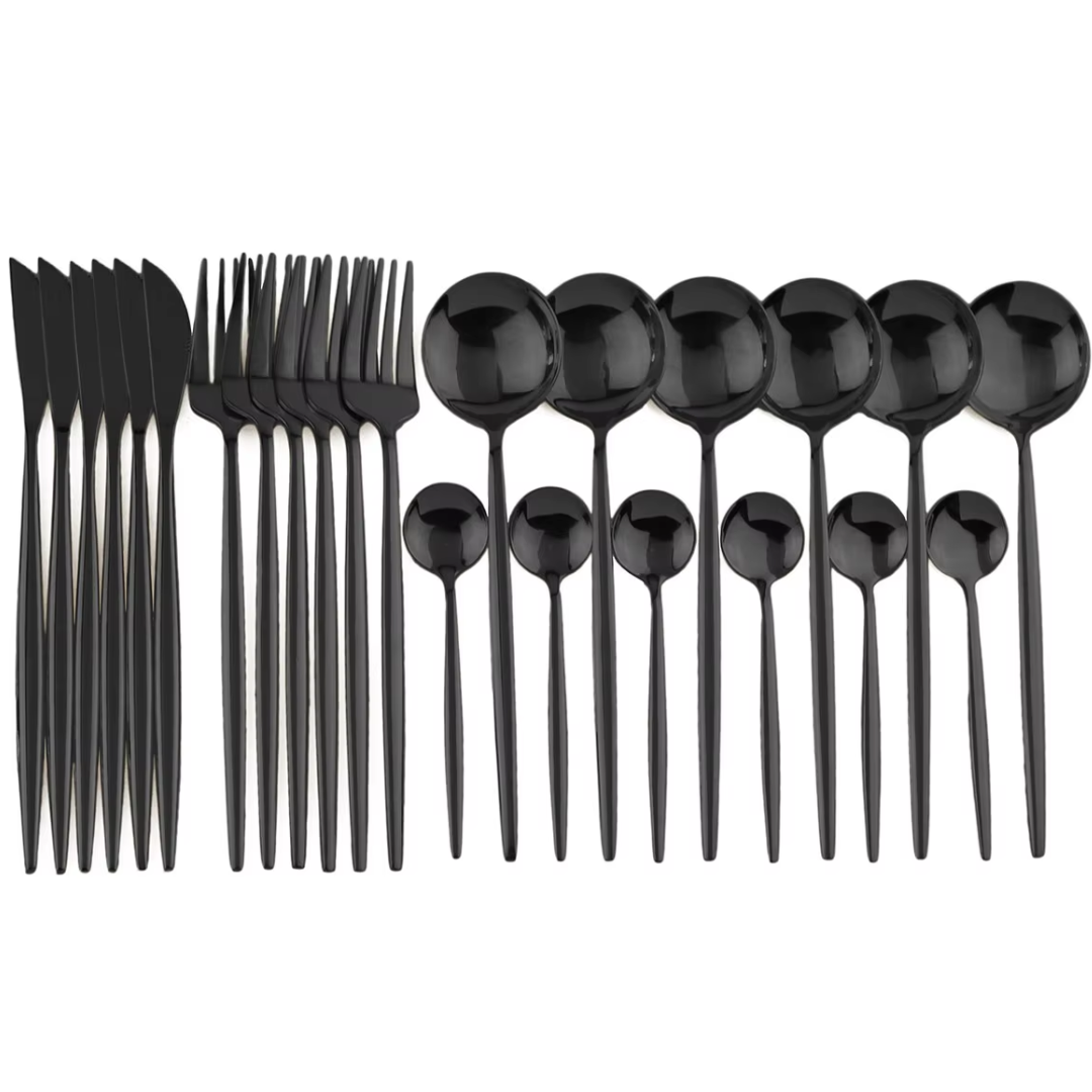 Luxuriöses 24-teiliges schwarzes Besteckset – Edelstahl & spülmaschinenfest
