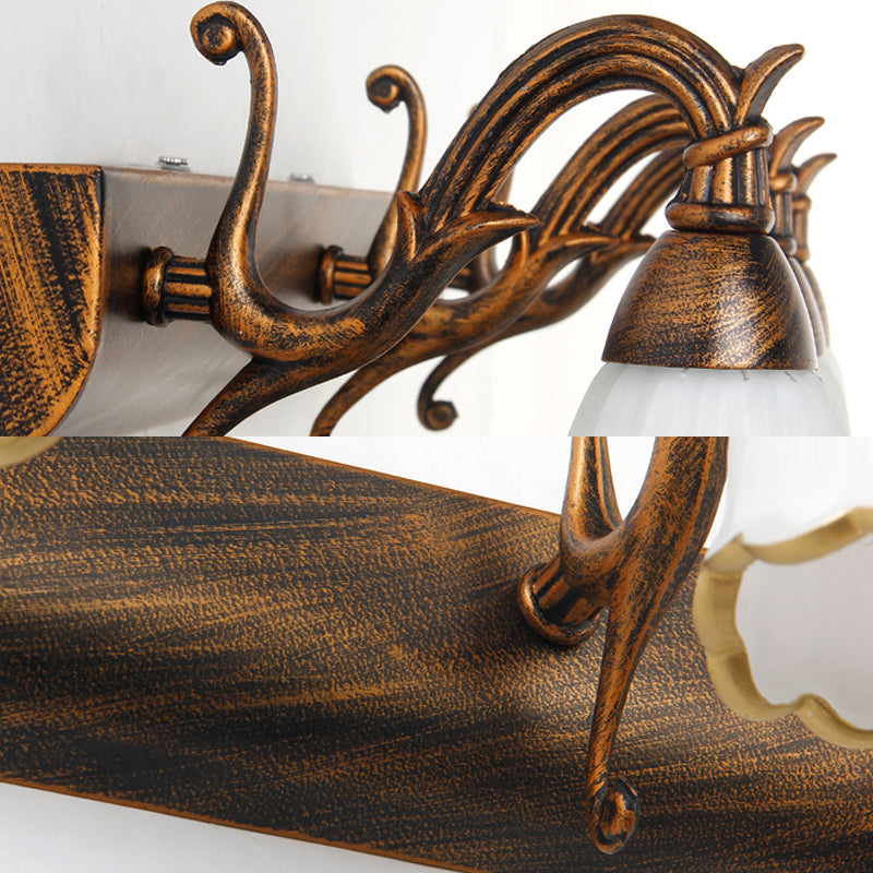Blumenförmige Badezimmer-Wandleuchte, klassisches Opalglas, 2/3/4 Leuchten, Bronze/Weiß, Schminkbeleuchtung