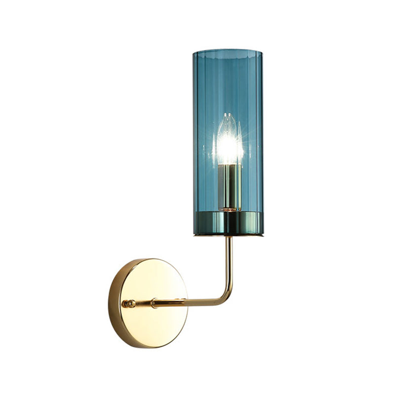 Zeitgenössische Röhren Wandleuchte Cognac/Hellblau Glas 1 Kopf Wohnzimmer Wandmontierte Lampe