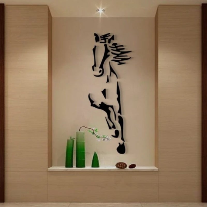 Wanddekoration: Galoppierendes Pferd, moderner 3D-Acryl-Spiegel-Pferd-Wandaufkleber