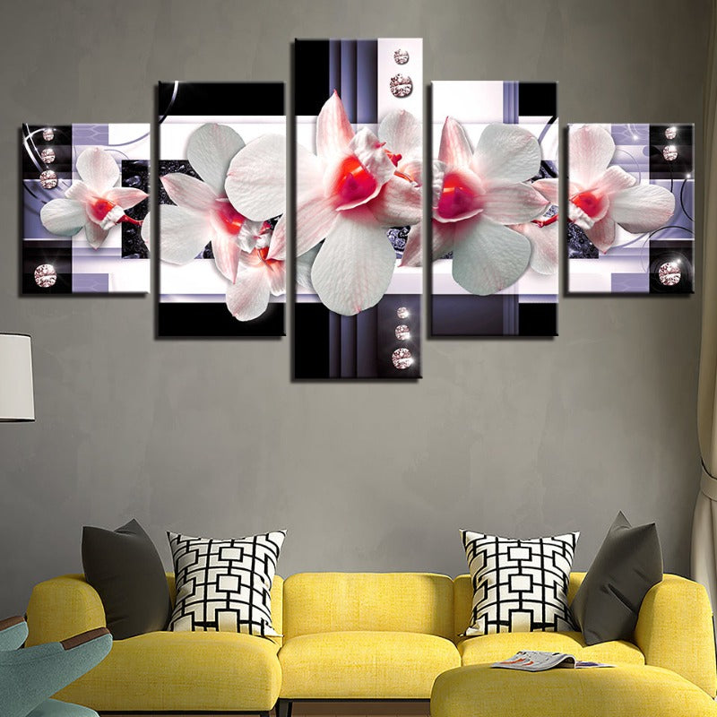 5 Stück Rote Nuance Weiße Blume - Leinwand Wandkunst Gemälde