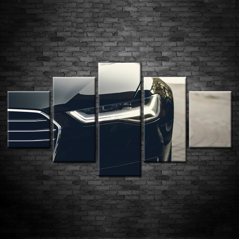 5 Stück Scheinwerfer Nahaufnahme Schwarzes Auto - Leinwand Wandkunst Gemälde