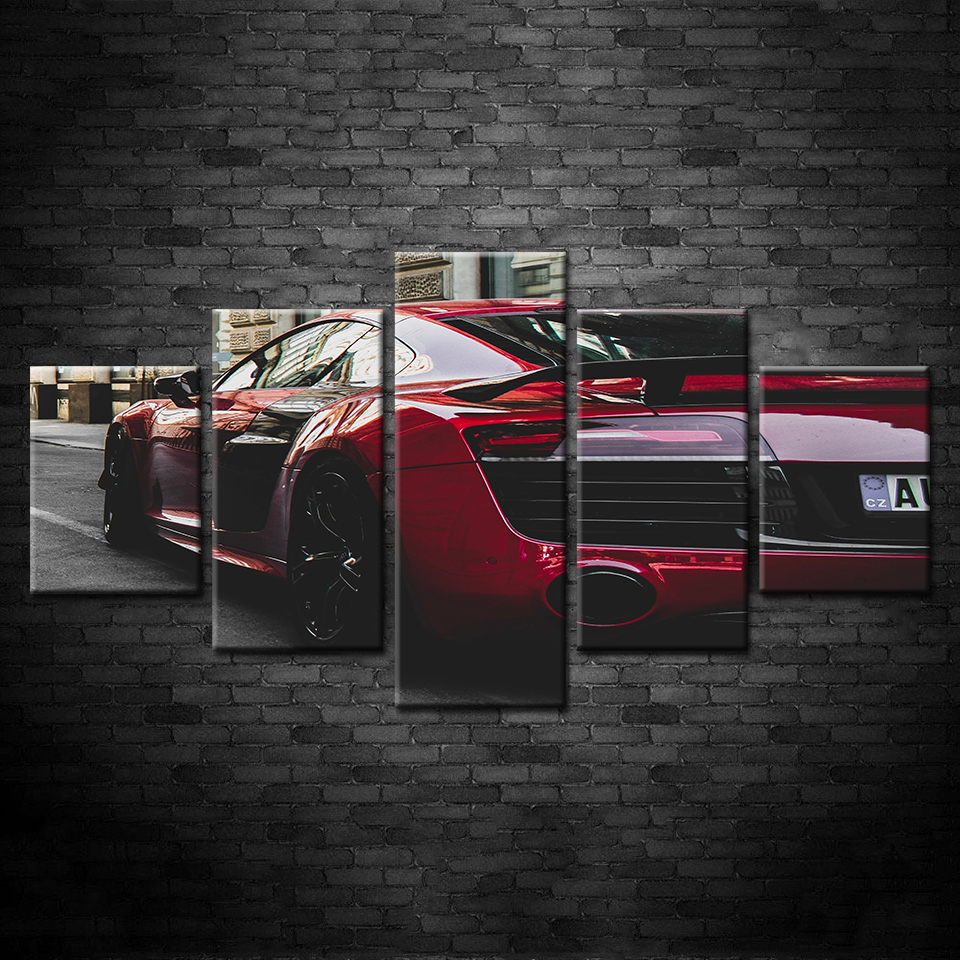 5-teiliges Rotes Klassisches Auto - Leinwand Wandkunst Gemälde