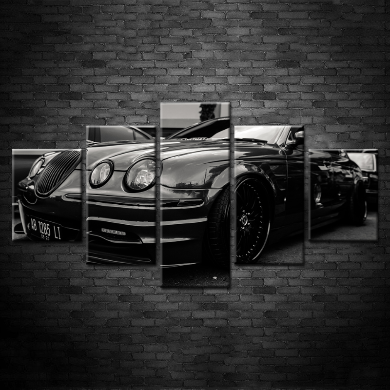 5 Stück Schwarz 3 Scheinwerfer Alte Vintage Auto - Leinwand Wandkunst Gemälde