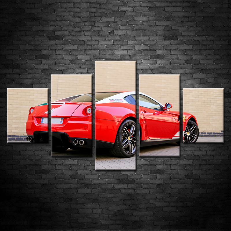 5 Teile - Rote Rückansicht Klassiker Auto - Leinwand Wandkunst Gemälde