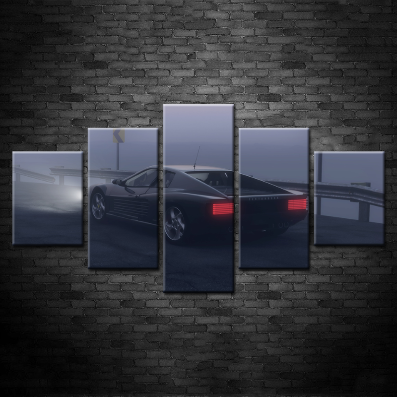 5 Stück klassisches Nachtzeit Auto - Leinwand Wandkunst Malerei