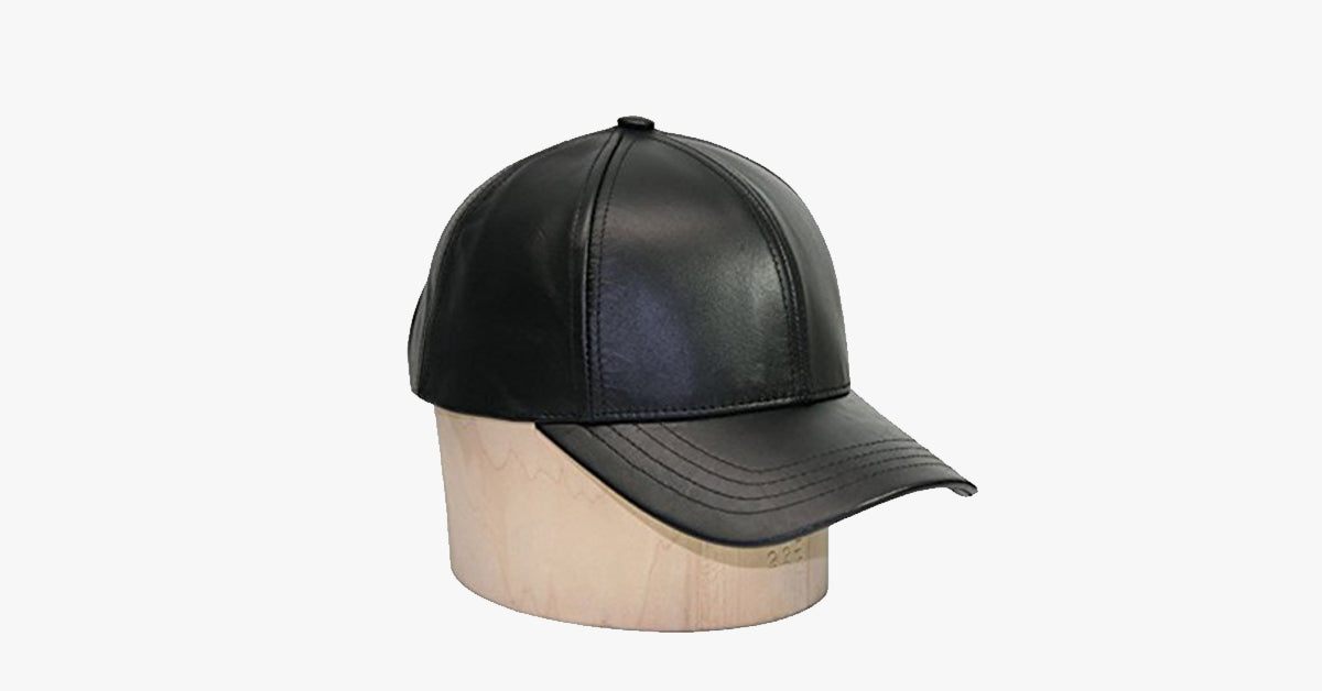Schwarze Leder verstellbare Baseballmütze | Karnz