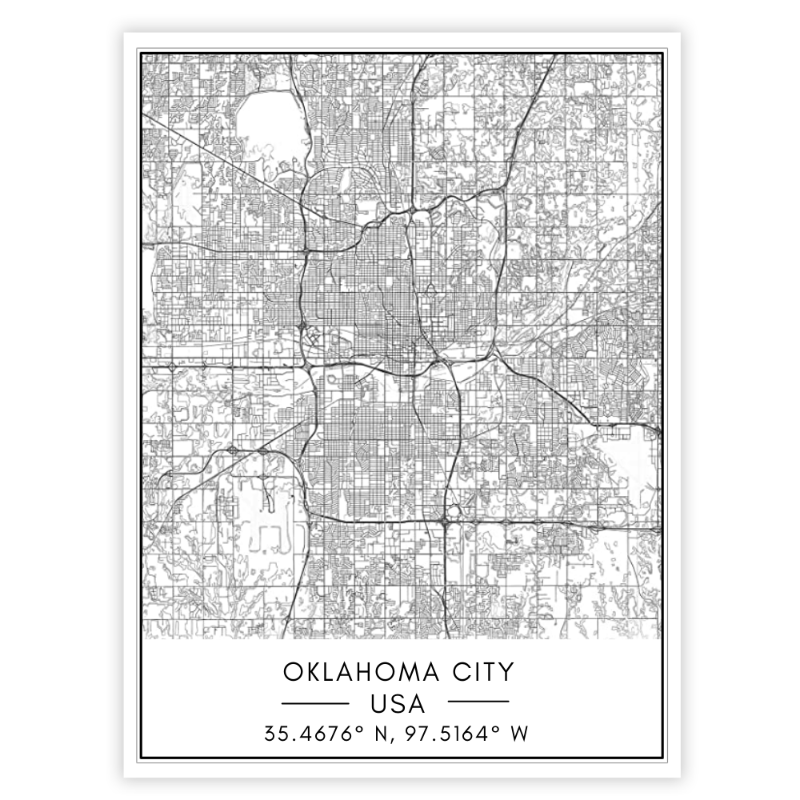 Stadtplan von Oklahoma City – Leinwandbild