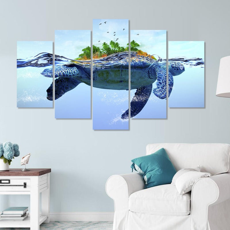 Schöne Aquatische Schildkröte - Leinwand Wandkunst Gemälde