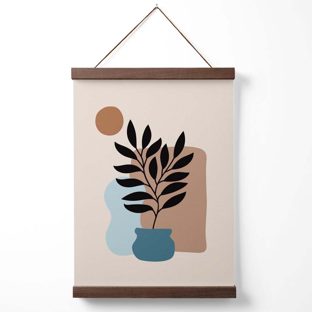 Beige, blaue und braune Boho-Blumenposter mit Aufhänger