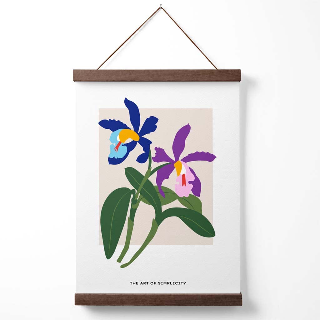 Marktplakat mit blau-violetten Irisblumen (schlichte Form) mit Aufhänger