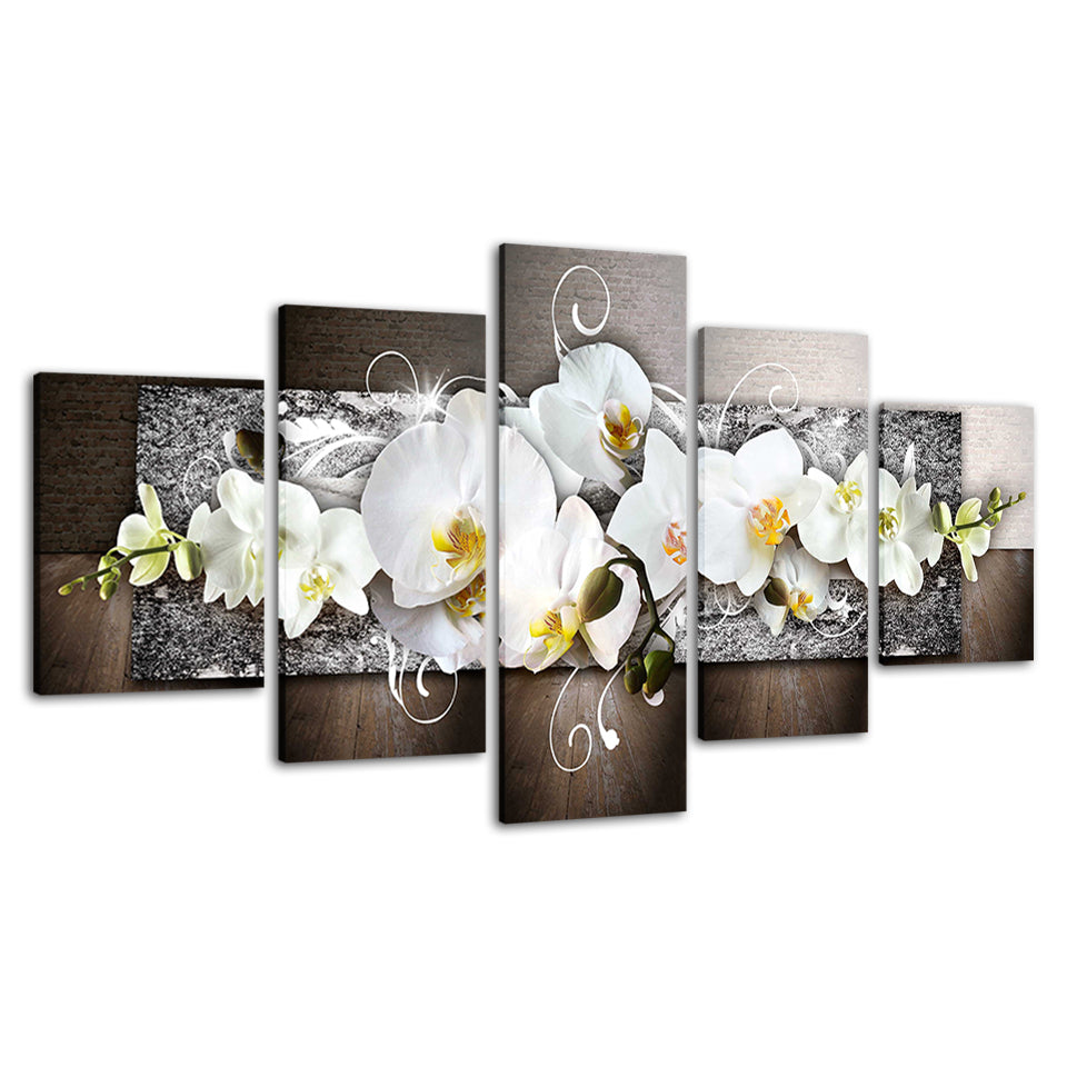 Strahlend weiße Orchideen, 5-teiliges Leinwandbild