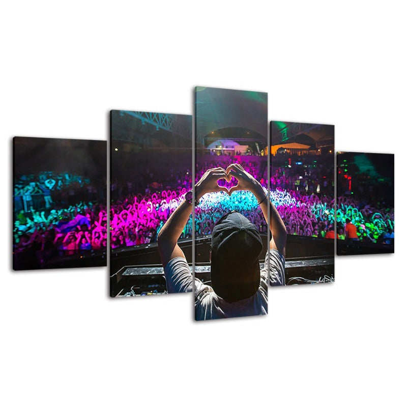 5-teilige überfüllte DJ-Konzert - Leinwand Wandkunstmalerei