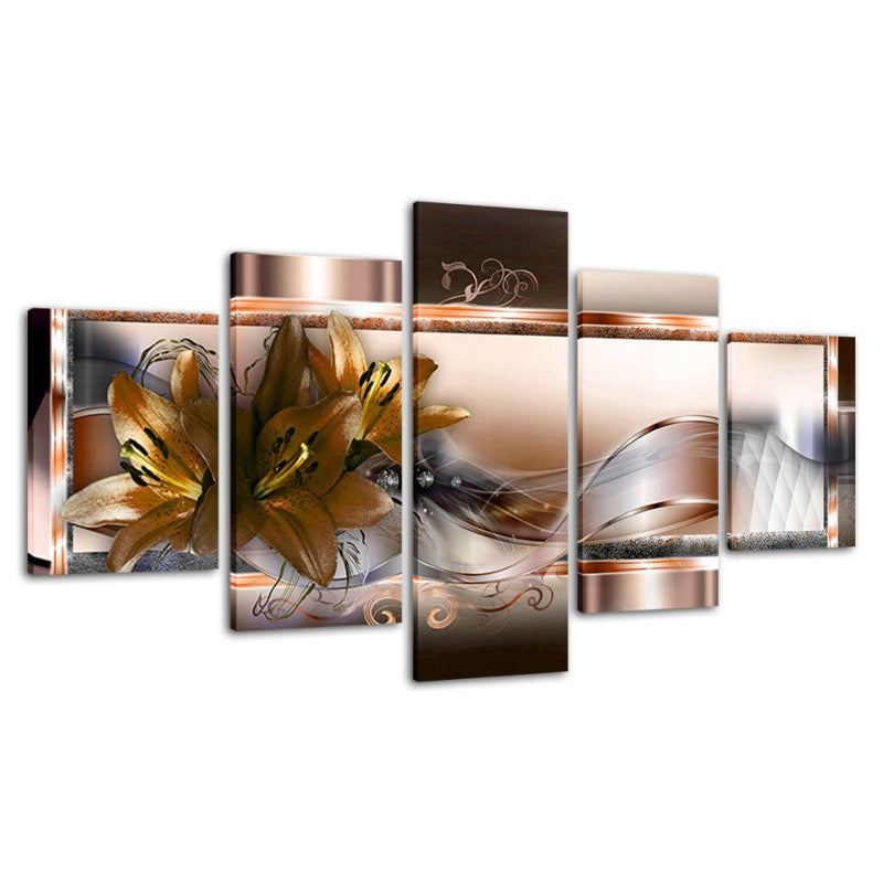 5 Stück Golden Flower - Leinwand Wandkunst Gemälde