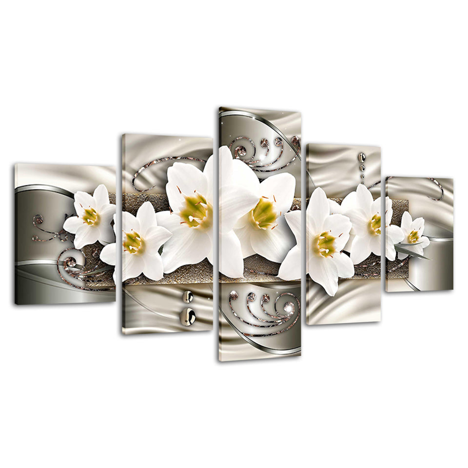 Klassische Weiße Blumen 5 Teile - Leinwand Wandkunst Gemälde