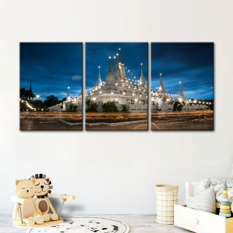 schöne Tempel Nachtzeit-Canvas Wandkunst Gemälde 3 Stücke