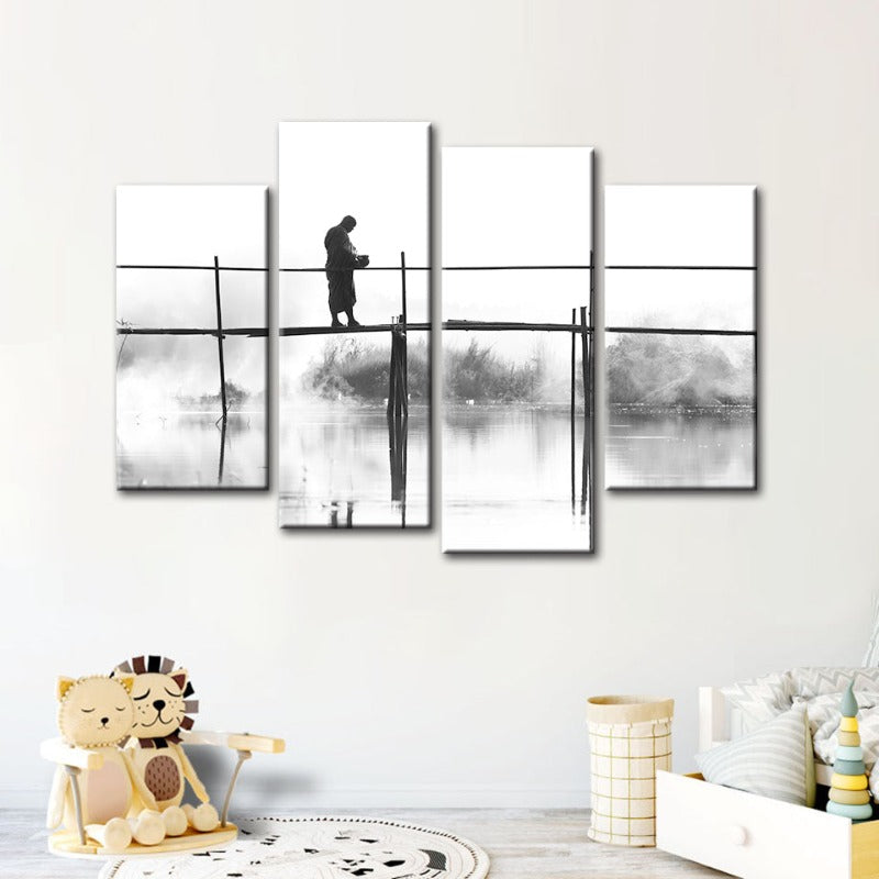4-teilige Wasserbrücke - Leinwand Wandkunst Gemälde