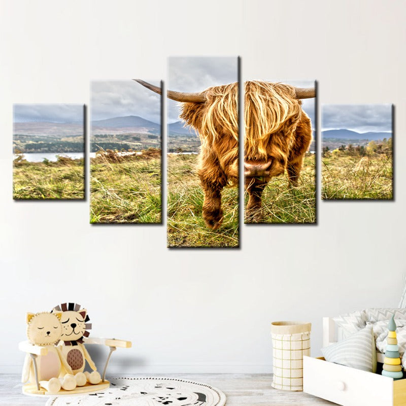 5 Stück Wild Cow - Leinwand Wandkunst Gemälde
