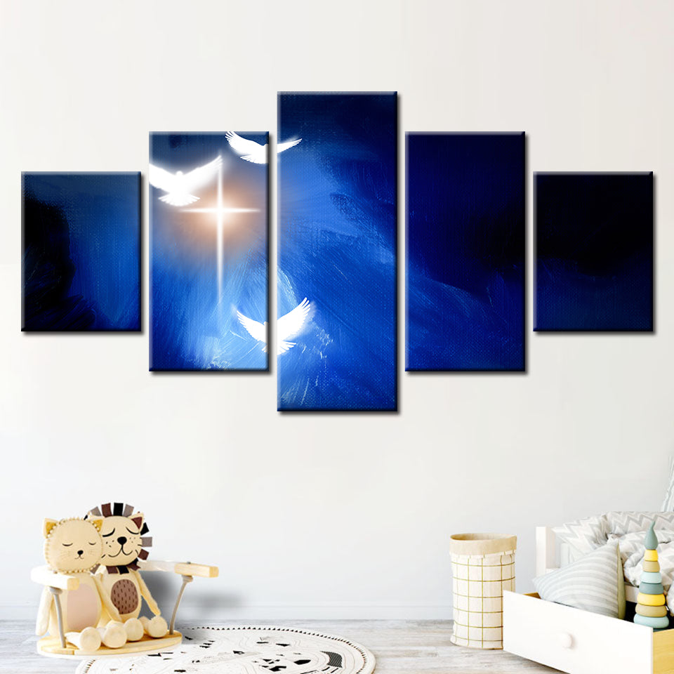 Glänzende Tauben, 5-teiliges Leinwandbild