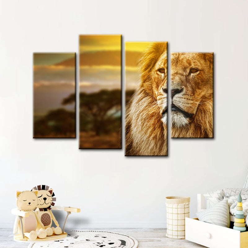 4 Stück Unamused Lion - Leinwand Wandkunst Gemälde