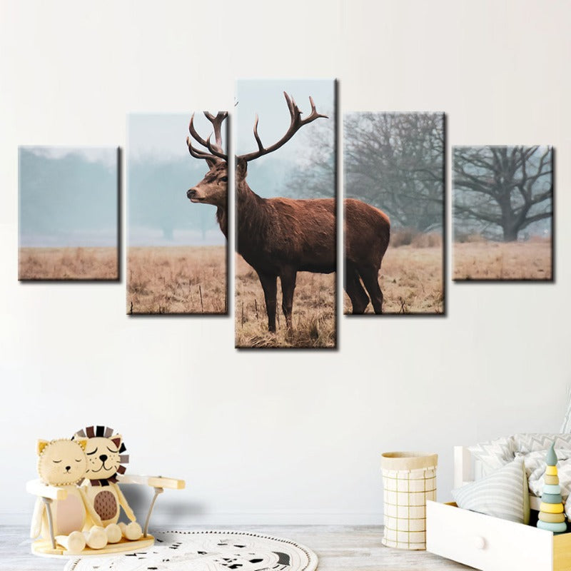 5-teiliges Regales Reh in den Ebenen - Leinwand Wandkunst Gemälde