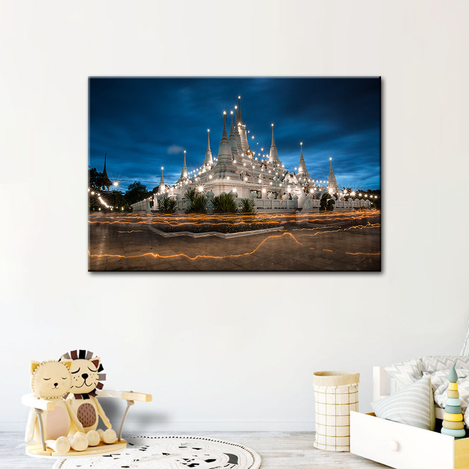 Schöne Tempel Nachtzeit - Leinwand Wandkunst Gemälde