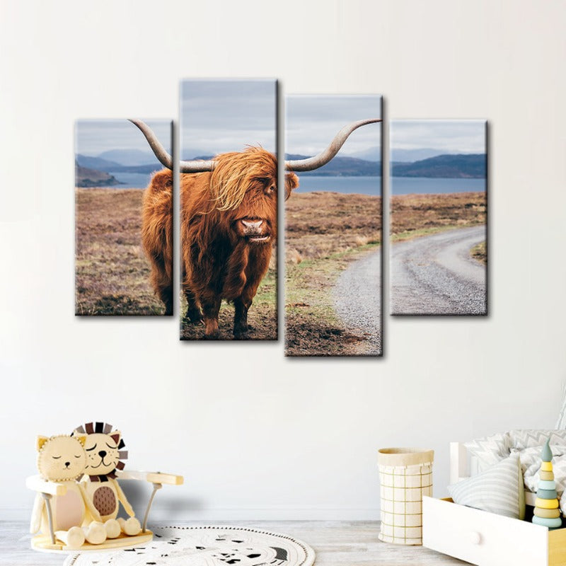 4-teilige schöne braune Kuh - Canvas Wandkunst Gemälde | Karnz