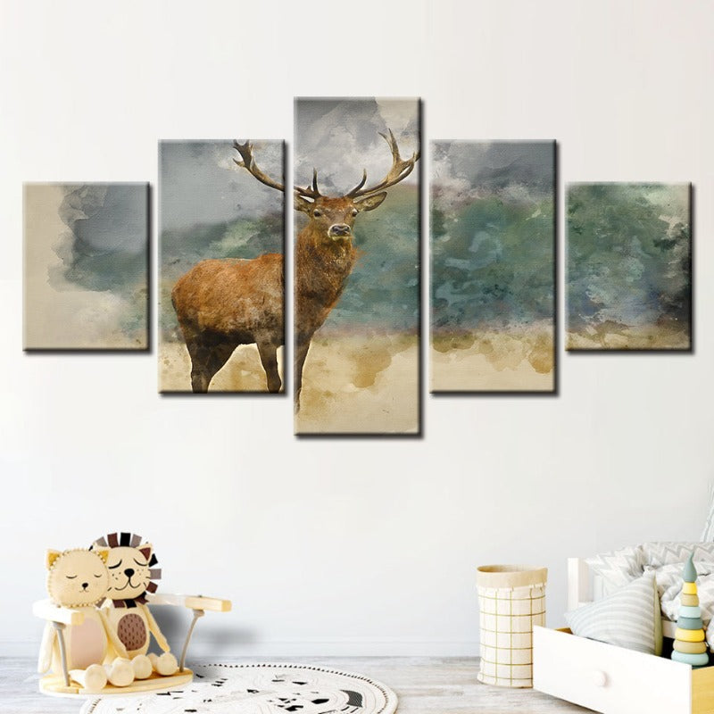 5-teilige Aquarell-Ebenen-Reh - Leinwand Wandkunst Gemälde