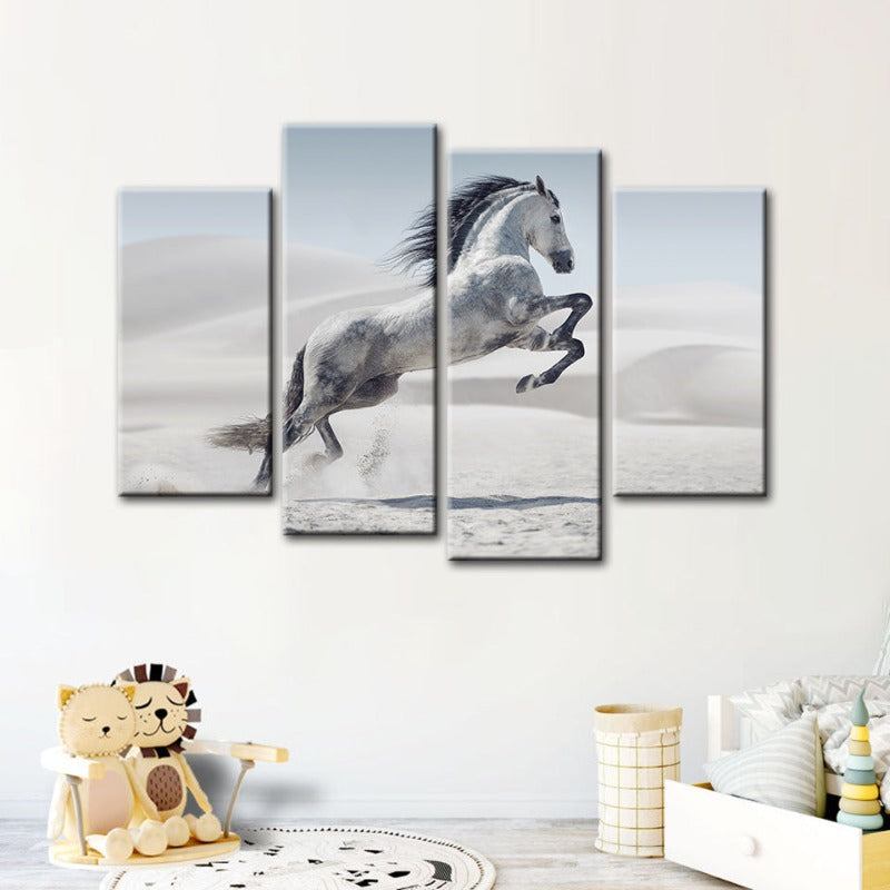 4-teilige Springendes Weißes Pferd - Canvas Wandkunst Gemälde